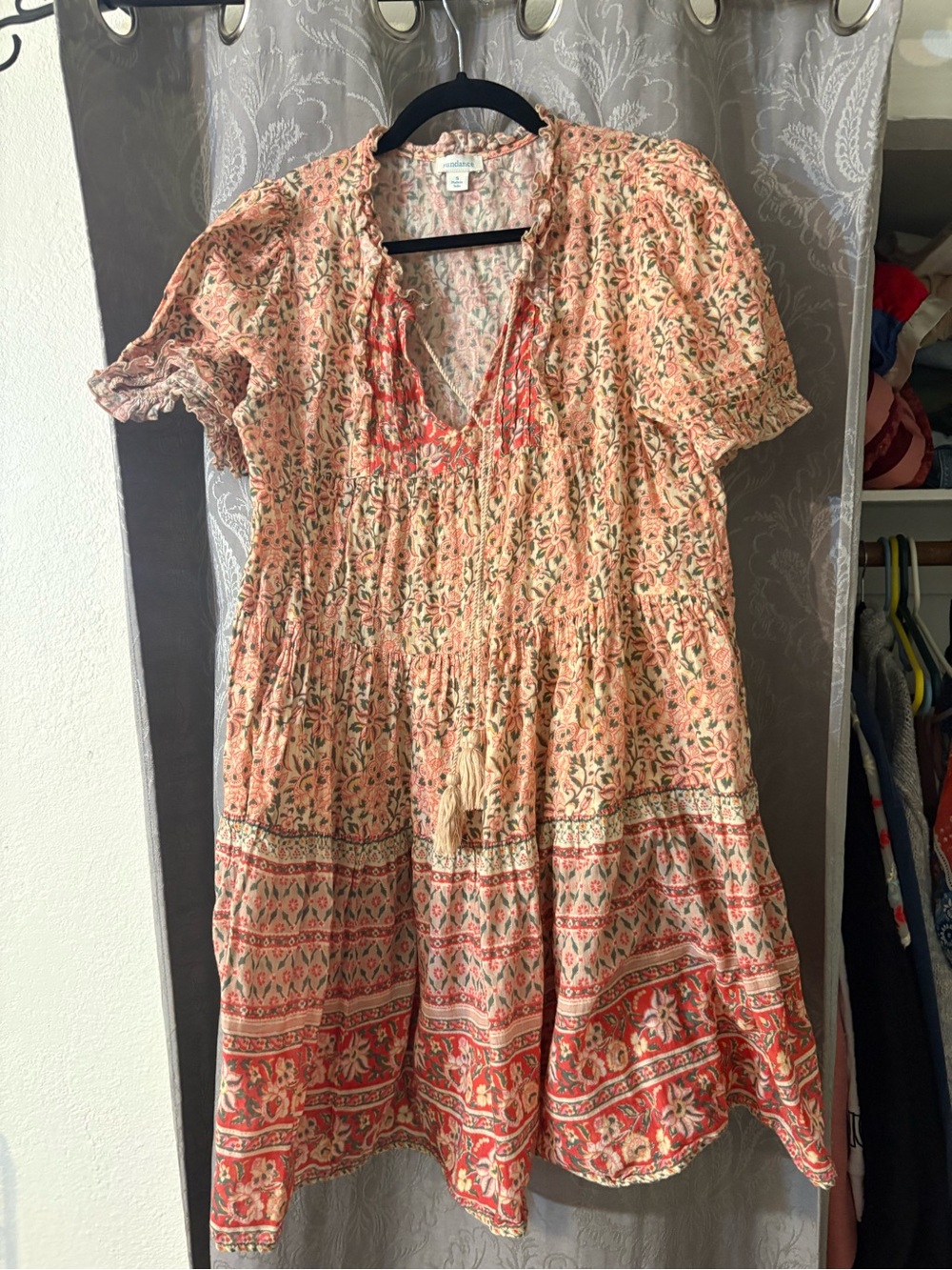 Sundance Coral and Peach Floral Smocked Mini Dress